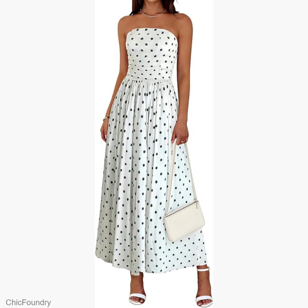Strapless Maxi Dress with Pockets Smocked Tube Top Summer Casual